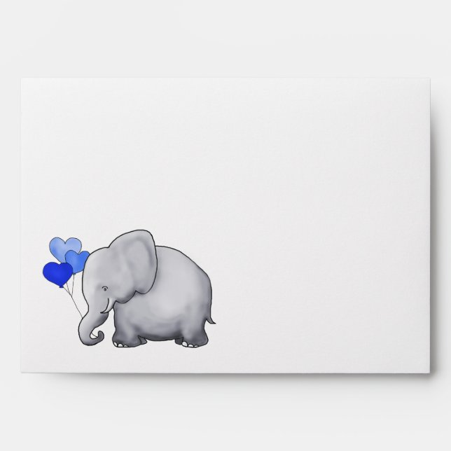 Cute Elephant with Blue Balloons Baby Boy Envelope (Front)