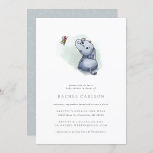 cute elephant with butterfly baby shower invitation