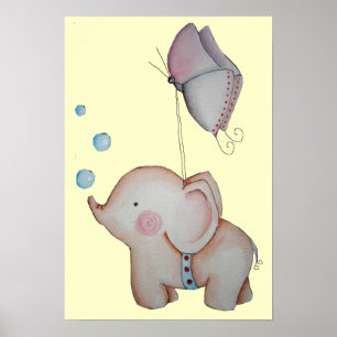 Cute Elephant with butterfly Poster