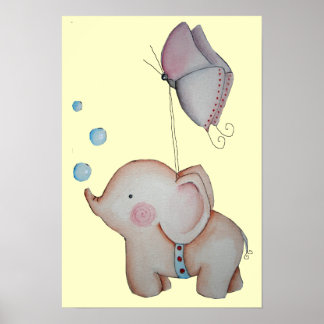 Cute Elephant with butterfly Poster