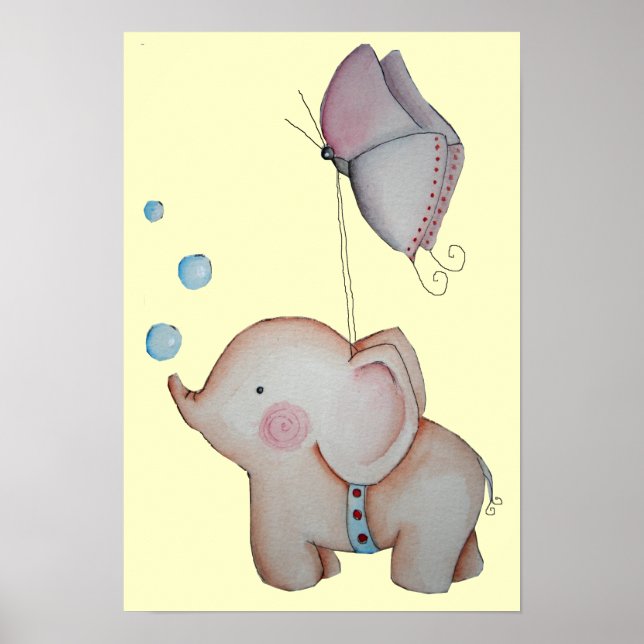 Cute Elephant with butterfly Poster (Front)