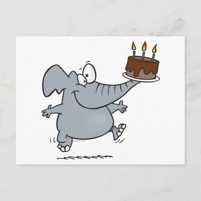 cute elephant with chocolate birthday cake postcard (Front)