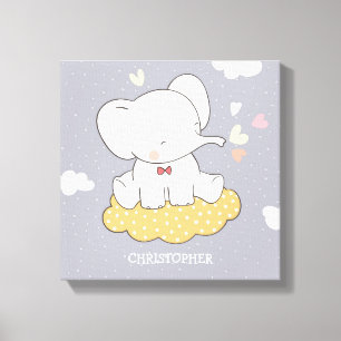Cute elephant with clouds for boy nursery canvas print