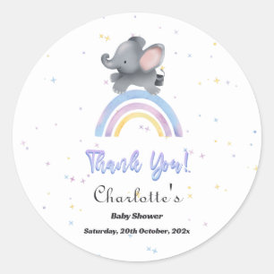 Cute Elephant with Colourful Rainbow Baby Shower Classic Round Sticker