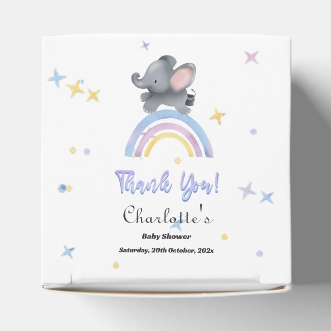 Cute Elephant with Colourful Rainbow Baby Shower Favour Box (Top)
