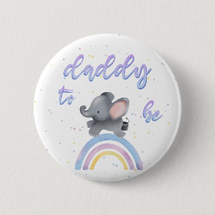 Cute Elephant with Colourful Rainbow Daddy-to-be 6 Cm Round Badge