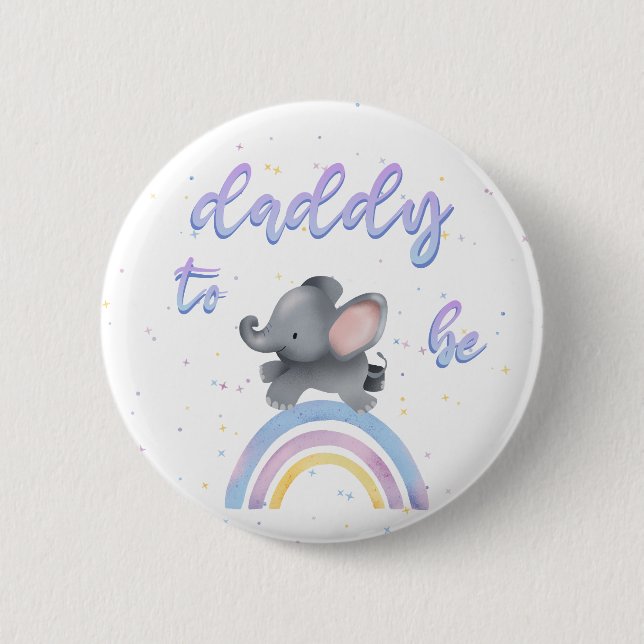 Cute Elephant with Colourful Rainbow Daddy-to-be 6 Cm Round Badge (Front)