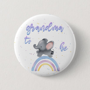 Cute Elephant with Colourful Rainbow Grandma-to-be 6 Cm Round Badge