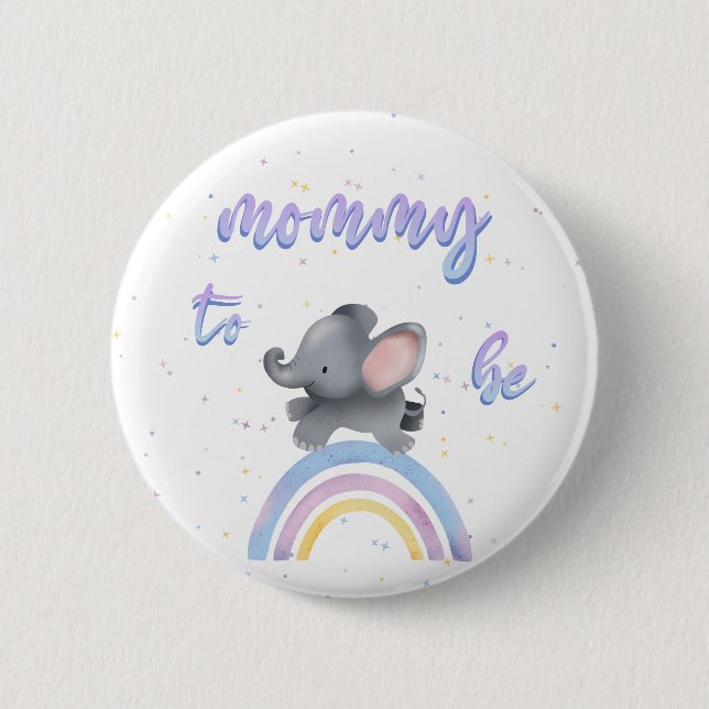 Cute Elephant with Colourful Rainbow Mummy-to-be 6 Cm Round Badge (Front)