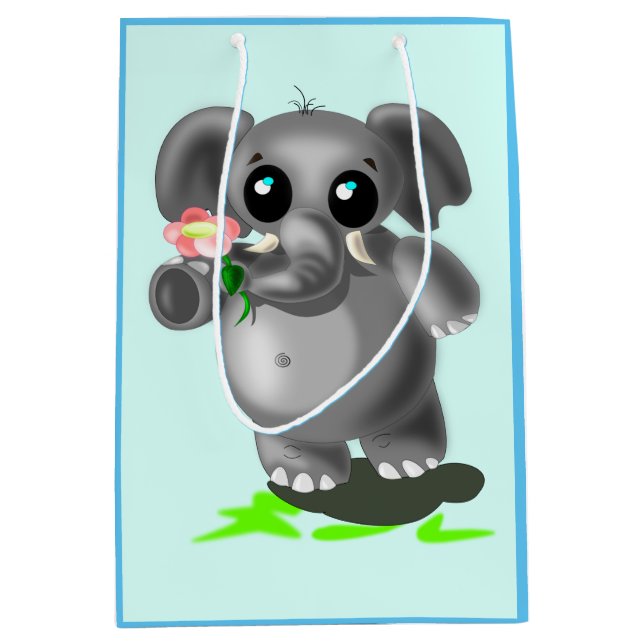 Cute Elephant with Flower Gift Bag - Customisable (Front)