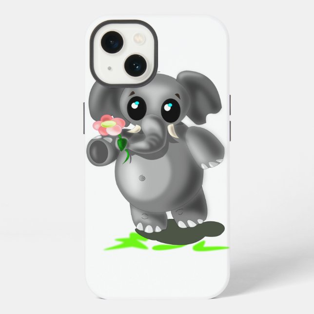 Cute Elephant with Flower iPhone Case (Back)