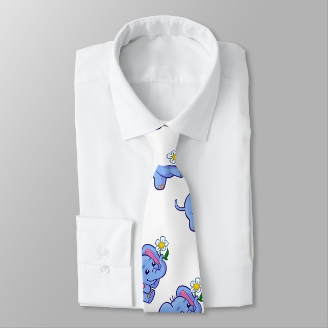 Cute Elephant with Flower Jungle Animal Kids Tie (Tied)