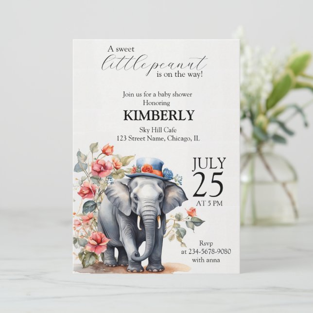 Cute Elephant With Hat Invitation (Standing Front)