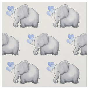 Cute Elephant with Heart Balloons Baby Boy Nursery Fabric