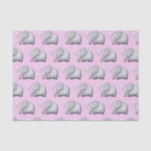 Cute Elephant with Heart Balloons Pink Baby Shower Tissue Paper