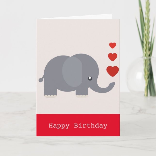 Cute elephant with hearts birthday love card (Front)