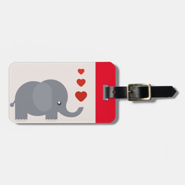 Cute elephant with hearts whimsical love luggage tag (Front Horizontal)