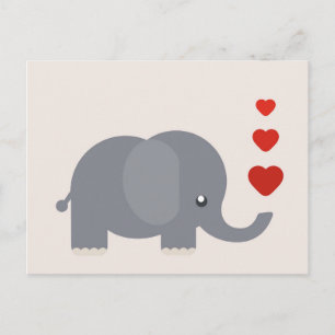 Cute elephant with hearts whimsical love postcard