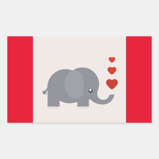 Cute elephant with hearts whimsical love rectangular sticker (Front)