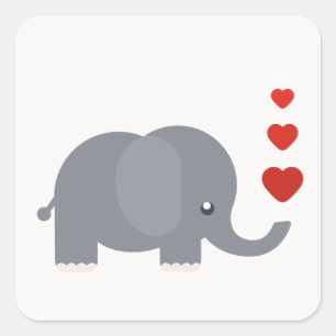 Cute elephant with hearts whimsical love square sticker