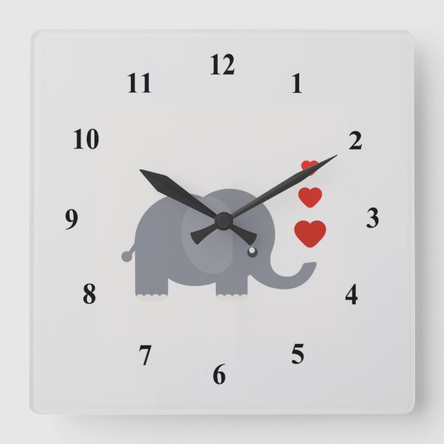 Cute elephant with hearts whimsical love square wall clock (Front)
