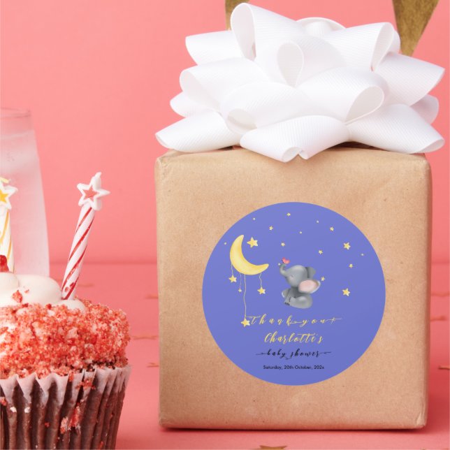 Cute Elephant With Little Butterfly Baby Shower Classic Round Sticker (Party)