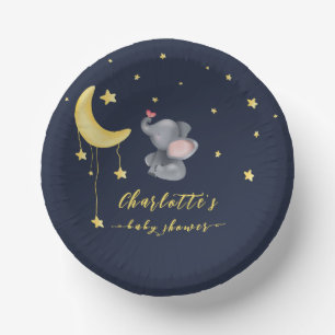 Cute Elephant With Little Butterfly Baby Shower Paper Plate