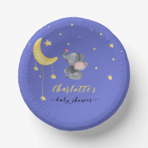 Cute Elephant With Little Butterfly Baby Shower Paper Plate