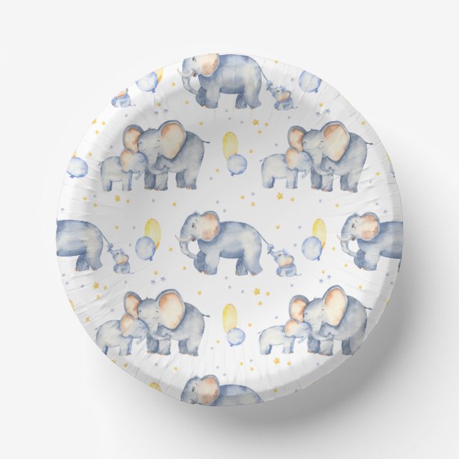 Cute Elephant with Mummy Watercolor Baby Shower Paper Plate (Front)