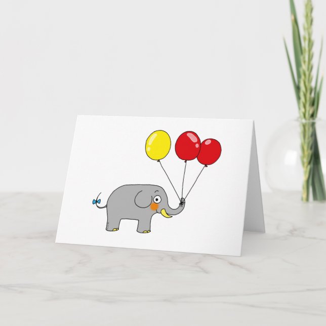 Cute elephant with party balloons card (Front)