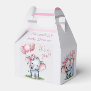 Cute Elephant with Pink Balloons Girl Baby Shower Favour Box