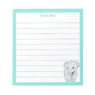 Cute Elephant with Turquoise Frame Lined Notepad