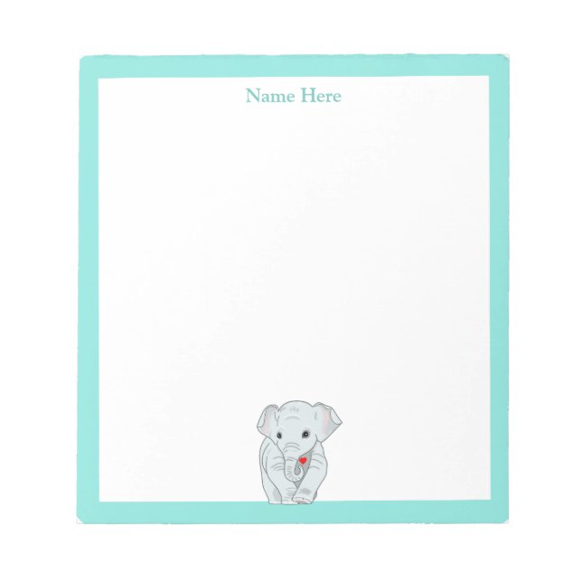 Cute Elephant with Turquoise Frame Simple Notepad (Front)