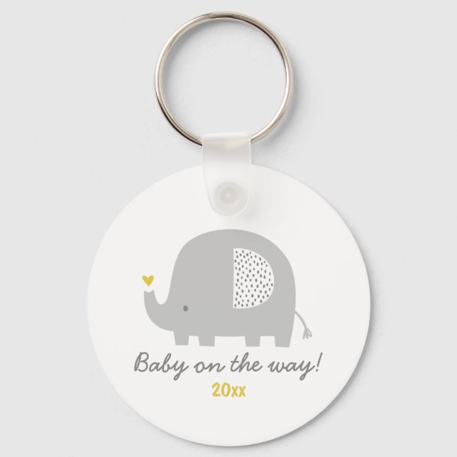 Cute elephant with year of birth key ring (Front)