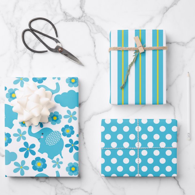 Cute Elephant Wrapping Paper Sheet (Front)