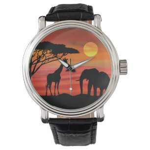 Cute Elephants and Giraffe in the Serengeti Watch