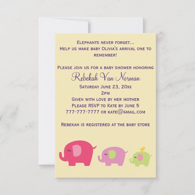Cute elephants baby shower invitation (Front)