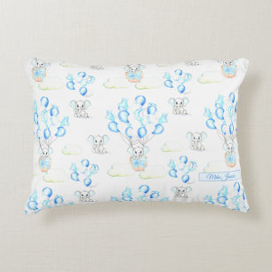 Cute Elephants Balloons & Clouds Baby Boy Pattern Decorative Cushion