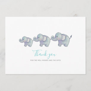 Cute Elephants Blue Boy Baby Shower Thank You Card