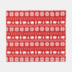 Cute Elephants Christmas Pattern Red Fleece Blanket