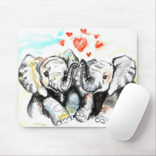 Cute Elephants Hug - Love - Watercolor Painting Mouse Mat