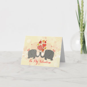 Cute Elephants In Love With Red Valentines Hearts Holiday Card