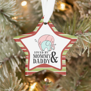 Cute ELEPHANTS loved by mummy & Daddy Christmas Ornament