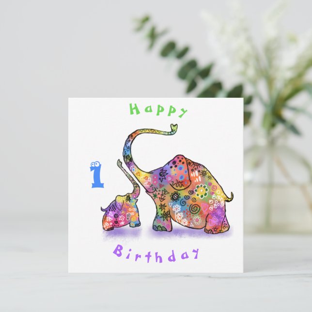 Cute Elephants Mother and Baby Birthday Card (Standing Front)