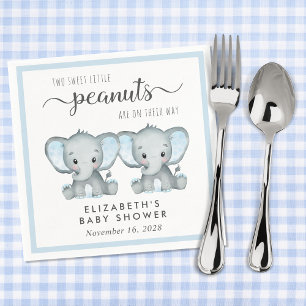 Cute Elephants Twin Boys Baby Shower Napkin