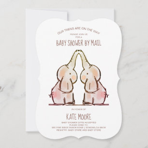 Cute Elephants Twins Baby Shower by Mail Invitatio Invitation