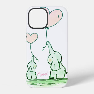 Cute Elephants With Balloons -Personalised Case-M iPhone 12 Case
