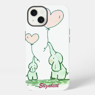 Cute Elephants With Balloons -Personalised iPhone 13 Case