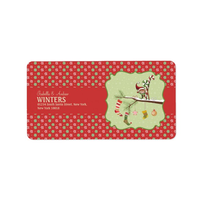 Cute Elf and Christmas Socks Label (Front)