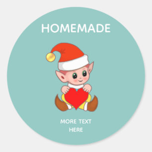Cute Elf and Homemade Text Classic Round Sticker